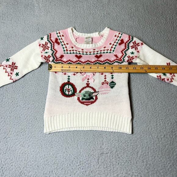Star Wars Sweater Baby 2T Cream Pink Red Yoda The Child Grogu Holiday‎ Sweater - Picture 6 of 11
